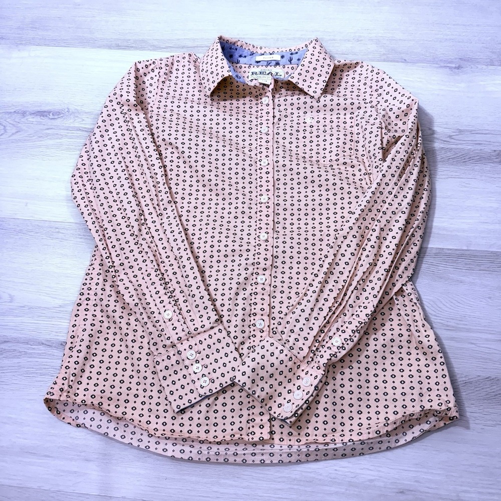 Ariat REAL Women's Fitted Geometric Button-Up Shirt Yellow Long Sleeve Size L - Picture 1 of 4